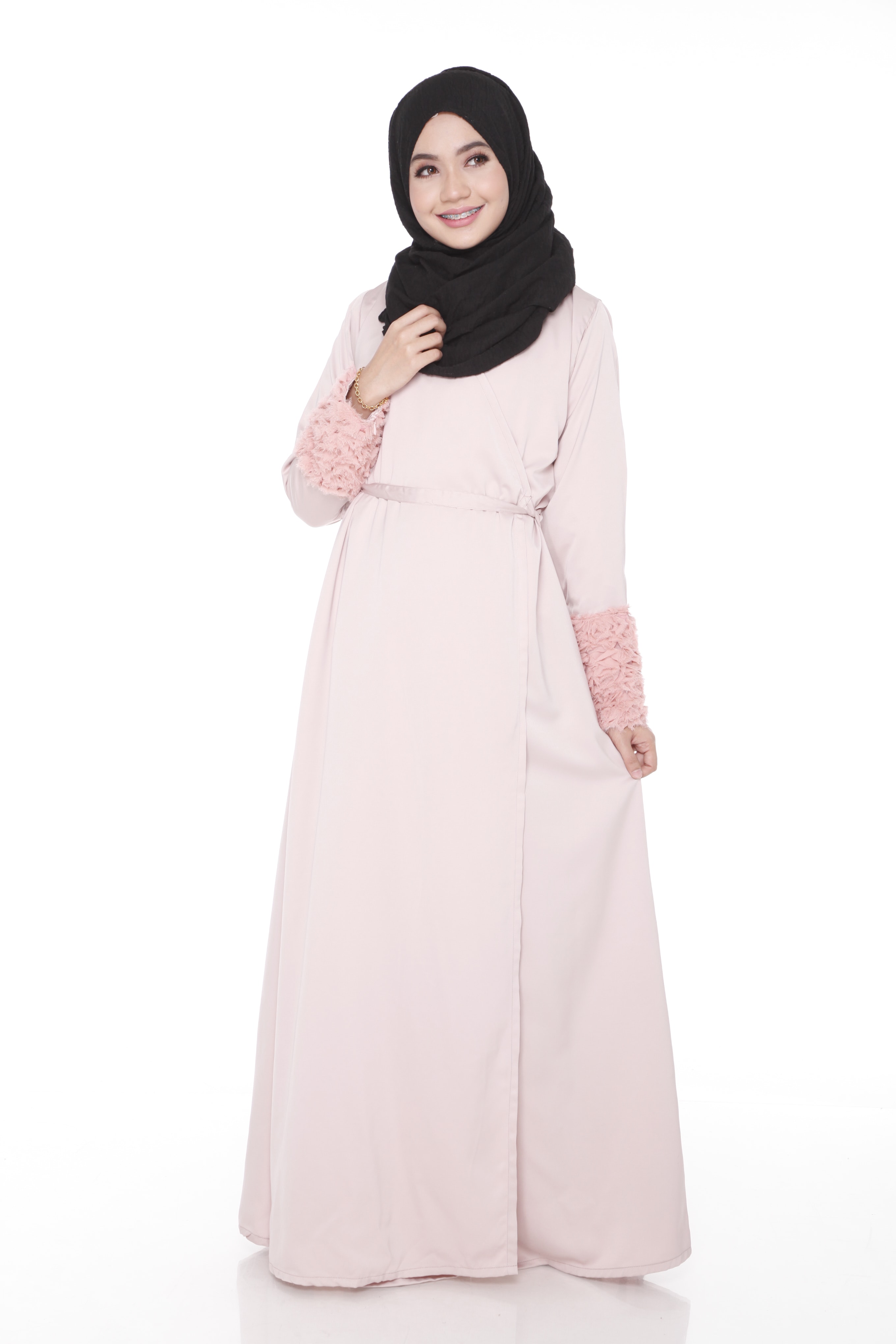 Halwa Abaya Wrap  Pink HABRA Jenama Premium No 1 Malaysia