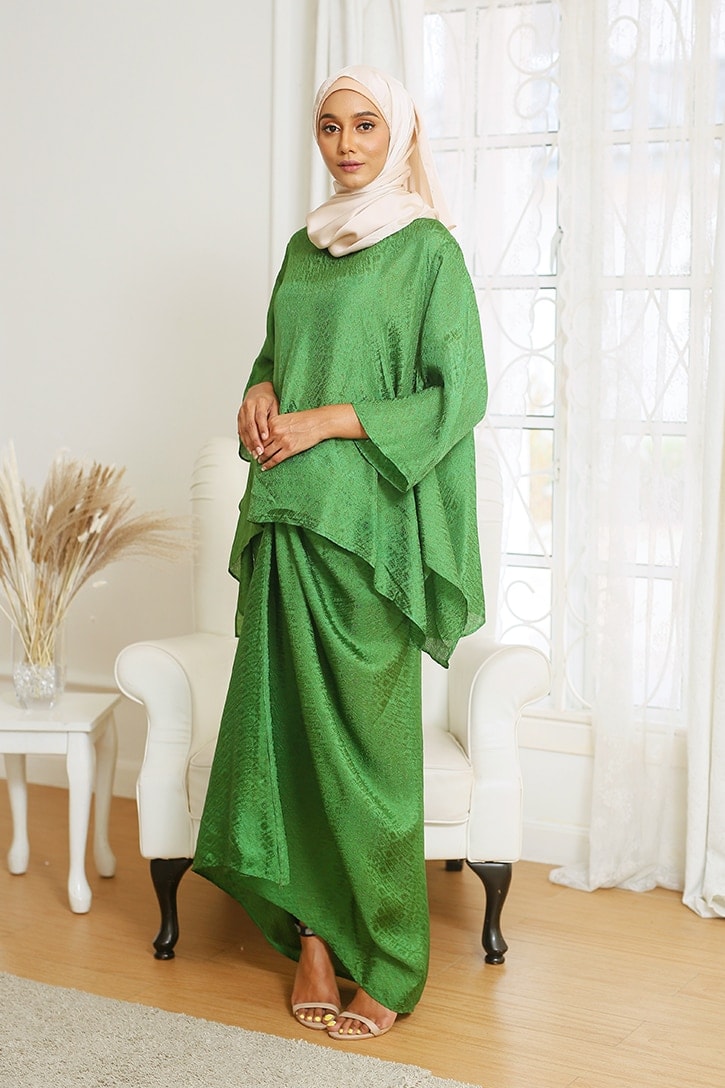  Baju  Kurung  Ayra Plain Emerald  Green  AY08 HABRA 