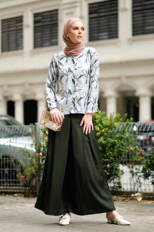 habra haute baju muslimah moden casual wear for women kasual muslimah seluar slack wanita set baju dan seluar set blouse and pants set blouse dan seluar emmi set green mi07