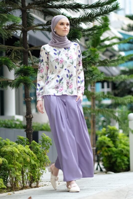habra haute baju muslimah moden casual wear for women kasual muslimah seluar slack wanita set baju dan seluar set blouse and pants set blouse dan seluar emmi set lilac mi04