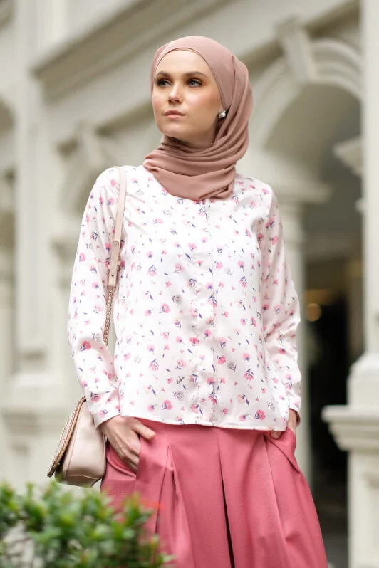 habra haute baju muslimah moden casual wear for women kasual muslimah seluar slack wanita set baju dan seluar set blouse and pants set blouse dan seluar emmi set pink mi09