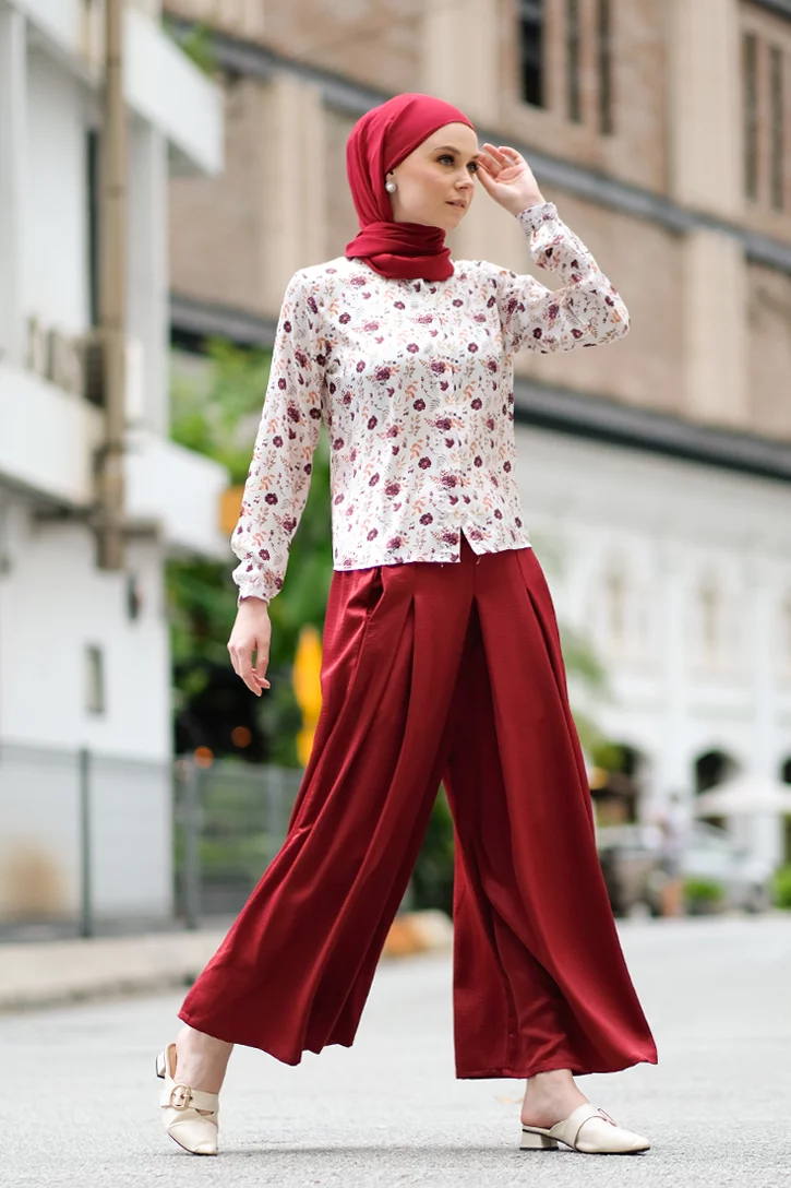 habra haute baju muslimah moden casual wear for women kasual muslimah seluar slack wanita set baju dan seluar set blouse and pants set blouse dan seluar emmi set red mi01