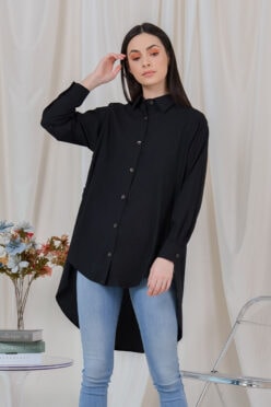habra haute casual top casual wear for women blouse muslimah shirt for women shirt collar type butang depan gio button shirt black GI06