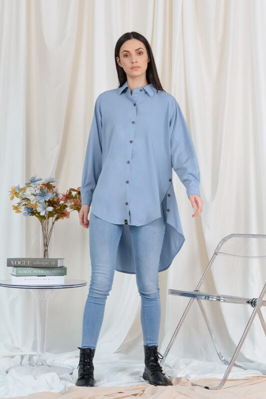habra haute casual top casual wear for women blouse muslimah shirt for women shirt collar type butang depan gio button shirt dusty blue GI01