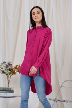 habra haute casual top casual wear for women blouse muslimah shirt for women shirt collar type butang depan gio button shirt fuchsia GI05