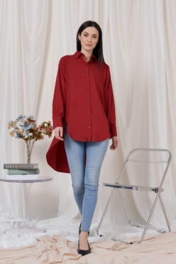 habra haute casual top casual wear for women blouse muslimah shirt for women shirt collar type butang depan gio button shirt red GI04
