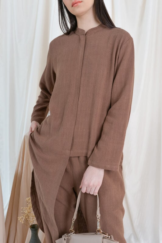 habra haute casual top pants suit casual wear for women blouse muslimah shirt for women shirt collar type kasual niko NI01 brown