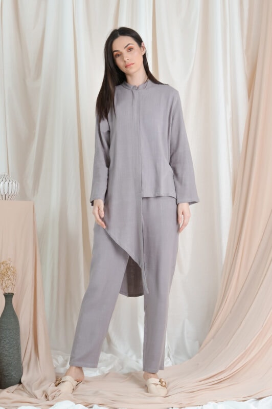 habra haute casual top pants suit casual wear for women blouse muslimah shirt for women shirt collar type kasual niko NI06 grey