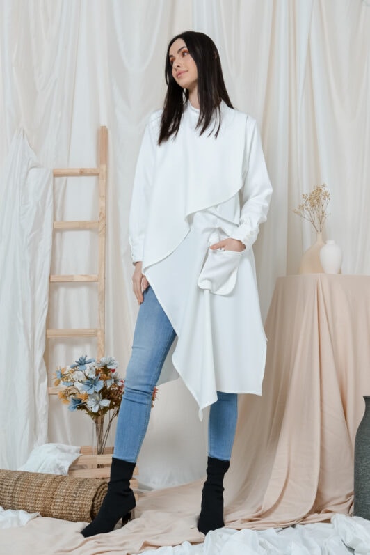 habra haute blouse cantik modern muslimah blouse labuh blouse loose blouse women korean style blouse putih AL01
