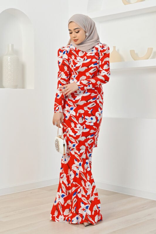 habra haute baju kurung printed floral baju kurung moden baju kurung labuh baju kurung cotton baju raya 2022 iris IR01