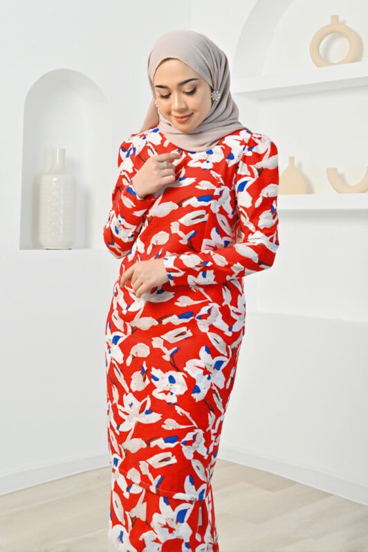 habra haute baju kurung printed floral baju kurung moden baju kurung labuh baju kurung cotton baju raya 2022 iris IR01