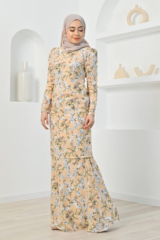 habra haute baju kurung printed floral baju kurung moden baju kurung labuh baju kurung cotton baju raya 2022 iris IR04