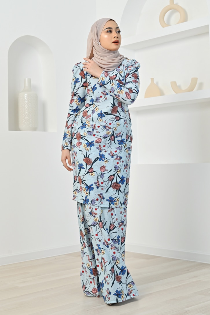 habra haute baju kurung printed floral baju kurung moden baju kurung labuh baju kurung cotton baju raya 2022 iris IR05