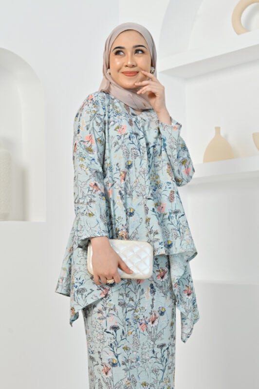 habra haute baju kurung printed floral baju kurung moden baju kurung labuh baju kurung cotton baju raya 2022 lily LY05