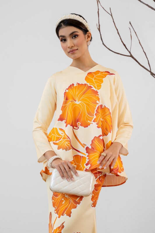 June baju kurung habra haute baju kurung modern baju kurung moden baju kurung printed baju raya 2023 baju kurung labuh yellow JN05