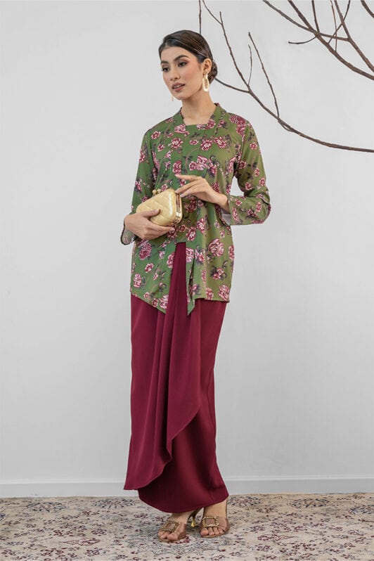 habra nora kebaya klasik baju kebaya moden baju kebaya tradisional baju raya 2023 maroon NR06 (1)